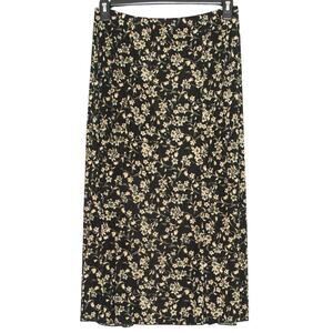 Vintage Skirt Slinky Maxi Floral Boho Cottagecore Fairy Grunge Romantic Black PL